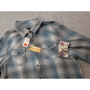 North River Outfitters Womens Size L Plaid Button Down Shirt Blue Gray Flip Cuff